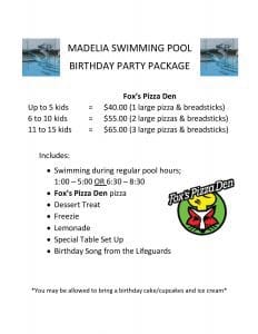 Madelia Swimming Pool Party Package