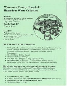 Watonwan County Household Hazardous Waste Collection
