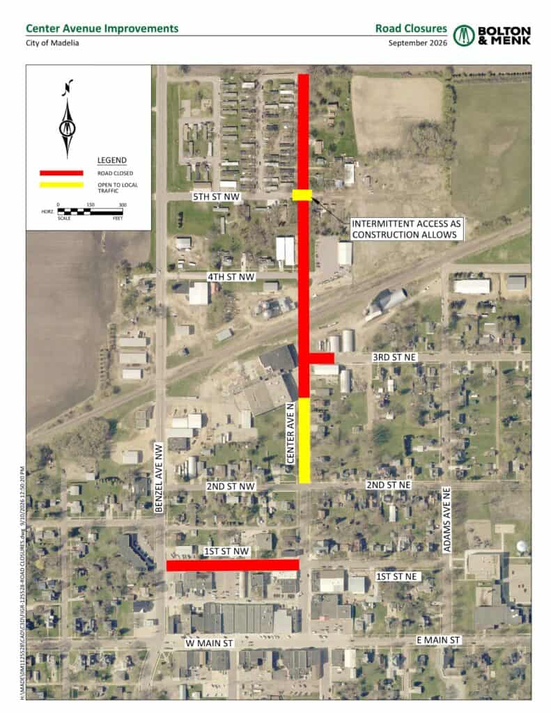 Center Avenue Road Closure Map 9-10-26 Center Avenue Road Closure Map 9 10 26 - City of Madelia